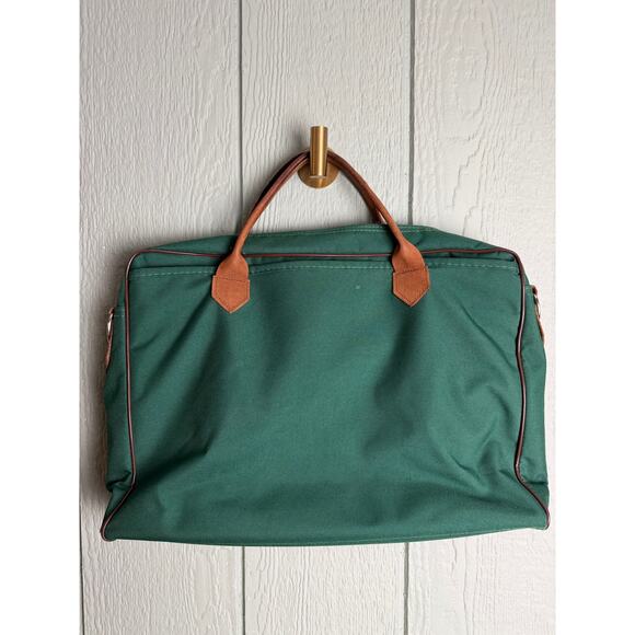 Vintage Tahoe 94 Duffel Bag Green Canvas Leather Handles Retro Travel Carry-On - Picture 4 of 8